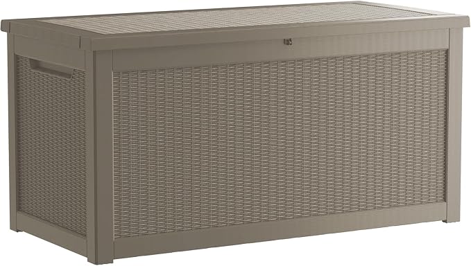 320 Gallon Outdoor Storage Box, Waterproof Resin Deck Box with Lockable Lid Large Storage Bin for Patio Furniture Cushion, Garden Tools, Pool Accessories UV-Resistant Outside Delivery, Grey