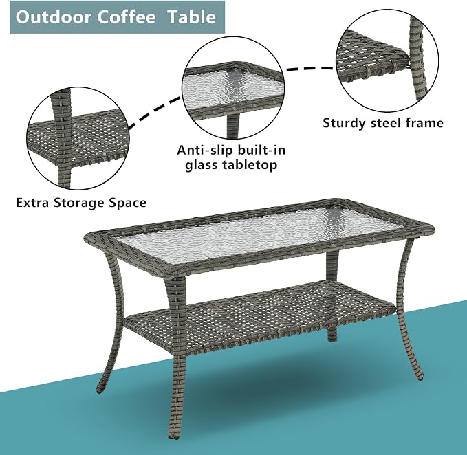 Rilyson Wicker Outdoor Patio Furniture Set - 8 Piece Patio Conversation Sets with Swivel Rocker Chairs, Ottomans, Sofa and Table, 6 inch Cushions, Deep Seating, for Porch Deck Mixed Grey/Grey