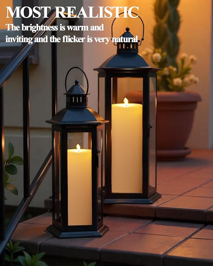 Gmnee 4"x8" Outdoor Waterproof Flameless Candles with Remote and Timers, LED Candles, Battery Operated Candles, Electric Fake Pillar Candles for Patio Porch, and Lanterns Decor (Ivory, Plastic)