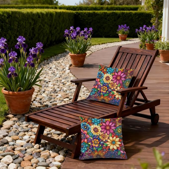 22x22 Inch Outdoor Pillow Covers Set of 2 Waterproof Throw Pillow Covers Decorative Couch Cushion Covers Bright Floral Mandala Square Pillowcases Protectors for Patio Garden Sofa
