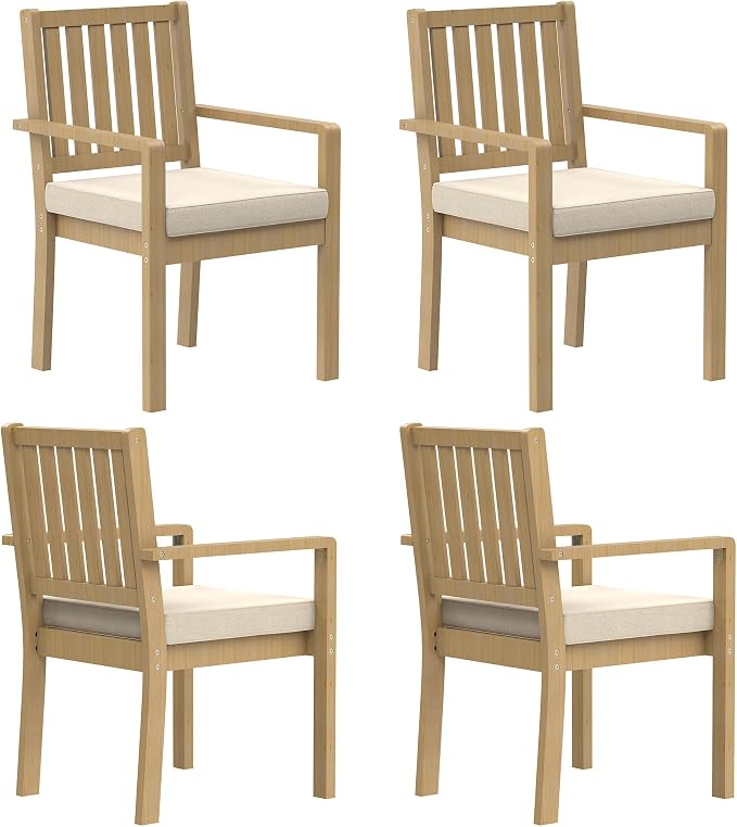 Wisteria Lane Acacia Patio Dining Chairs Set of 4, Outdoor Wood Chairs with Thick Cushions, Modern Patio Seating for Porch, Backyard, Garden, Indoor Use, Beige