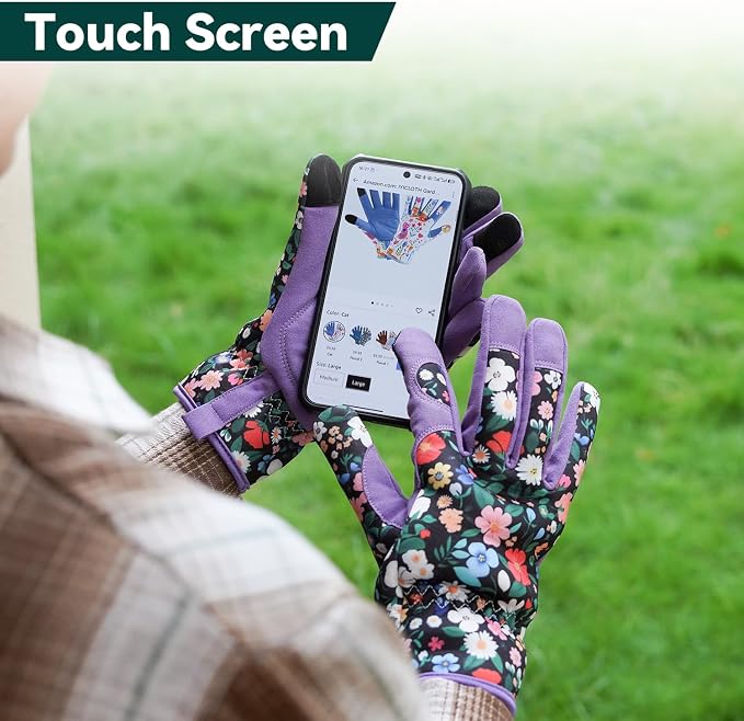 Gardening Gloves for Women, Touchscreen Printed Thorn-Proof | Non-Slip Work Gloves, Ideal Gift for Gardeners, Suitable for Yard Landscaping, Planting & Outdoor Gardening