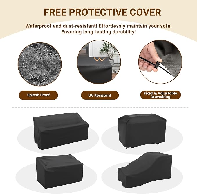 Patio Furniture Set with 44'' Propane Gas Firepit Table, 10 PCS Modular Outdoor Sectional Conversation Sets, All-Weather Wicker Patio Set for Backyard, Black (Waterproof Covers Included)