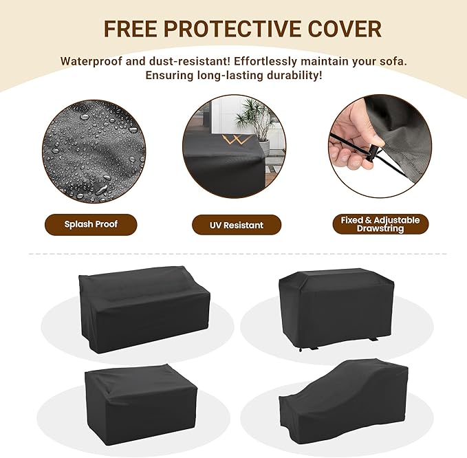 Patio Furniture Set with 44'' Propane Gas Firepit Table, 8 PCS Modular Outdoor Sectional Conversation Sets, All-Weather Wicker Patio Set for Backyard, Black (Waterproof Covers Included)