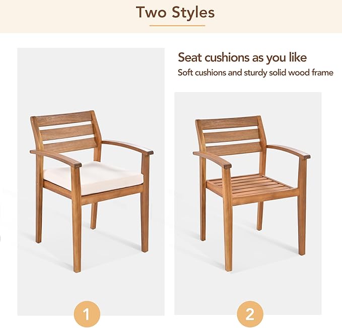 GDFStudio 7-Piece Acacia Wood Outdoor Dining Set for 7-8 Persons, Includes Table, Bench & Ergonomic Chairs with Removable Cushions, Adjustable Feet for Patio, Backyard, Porch or Deck, Natural Finish