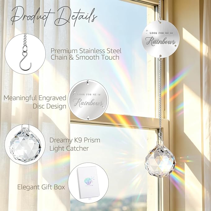 Mooncraftlogy Memorial Gift for Loss of Loved One, Light Crystal Suncatcher | Unique Sympathy Idea, Clear Memory Prism Crystal Ball, Grief Rainbow Sun Catcher, Bereavement Box for Mom Dad Son Daughter