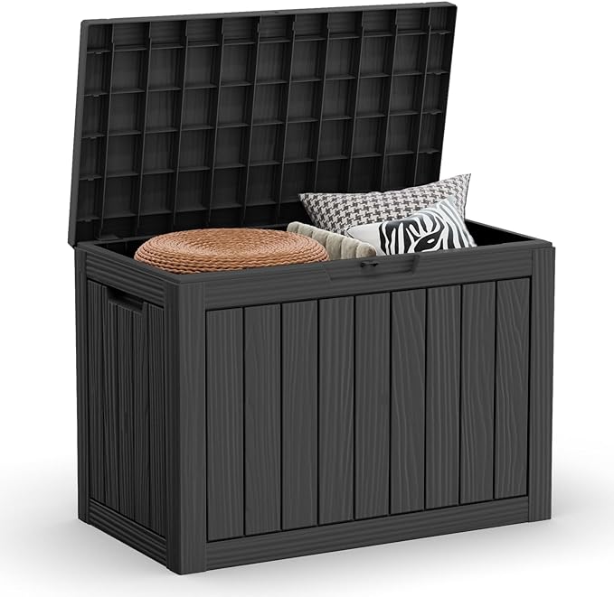 Waterproof Outdoor Storage Box, 45 Gallon Lockable Deck Box, UV-Resistant Outside Storage Bin With Hydraulic Lid For Patio Furniture, Cushion Organizer, Garden Tools, Pool Accessories, Black