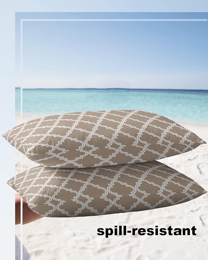 Outdoor Waterproof Pillow Covers for Patio Furniture Moroccan Pattern Decorative Throw Pillow Cover Beige Pillowcases Set of 2 Cushion Case for Sofa Couch Chair Home Decor 20x12 inch