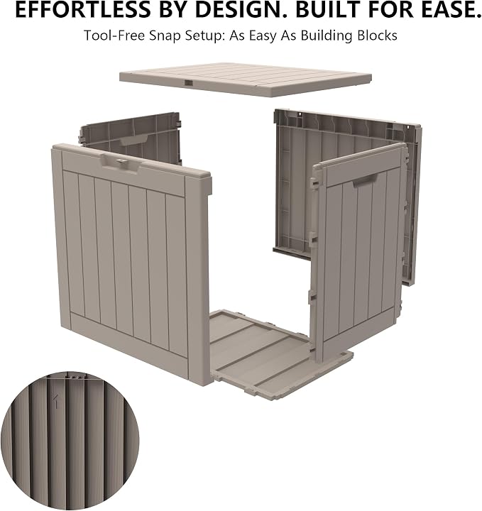 Outdoor Storage Box, 35 Gallon Waterproof Deck Box [Upgraded 3.0], Quick Snap-Lock Resin Cabinet for Seat Pillows, Patio Blankets, Lockable End Table Beverage Stand, Apartment Deck, Grey