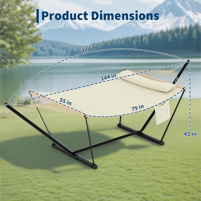 Garvee with Iron t-Shaped Bracket Flat Wood Frame Hammock - Durable, Sturdy, Comfortable, Easy Assembly, Stylish Design