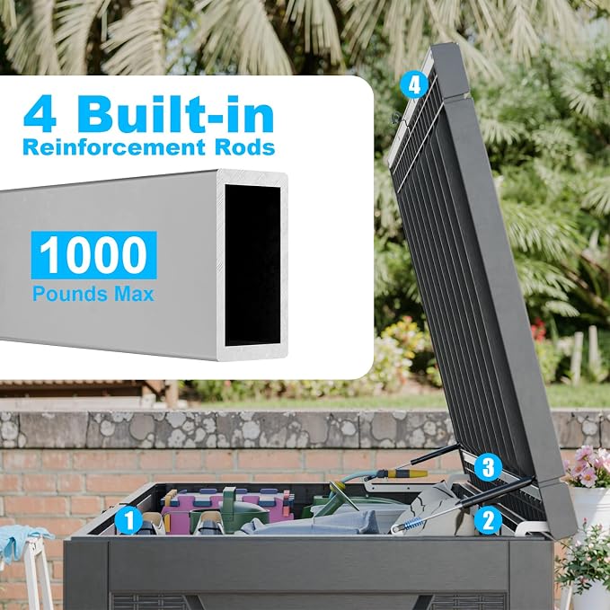 Vixzen 320 Gallon Deck Boxes Outdoor Waterproof, Lockable Storage Box for Patio Cushions Storage Furniture, Garden Tools, Pool Supplies, Weatherproof and UV Resistant (Black, 320 Gallon)