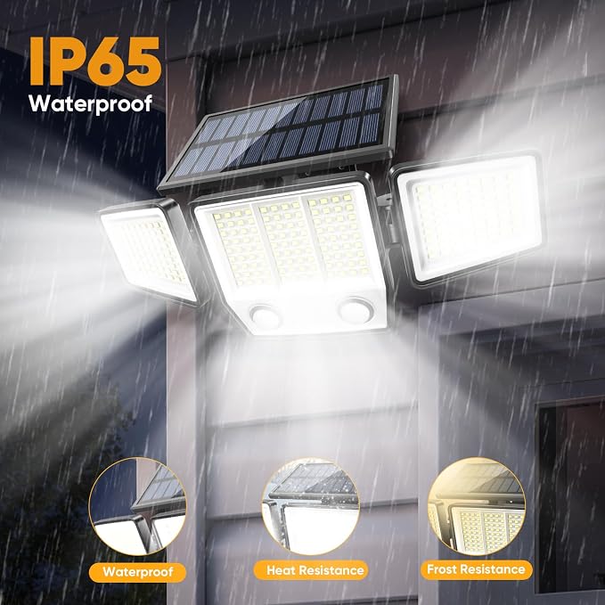 MDCMDCM Solar Motion Sensor Outdoor Lights Waterproof - 3000LM 3 Modes Security Lights Outdoor 270° Illumination IP65 LED Solar Flood Wall Light for Garden Yard Patio Pathway