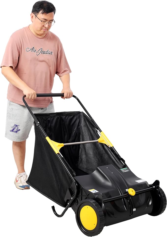 21 inch Hand Push Lawn Sweeper with 3.5 cu ft Hopper & Adjustable Brush Height, 4‑Brush Leaf & Grass Collector for Yard, Garden, Sidewalks