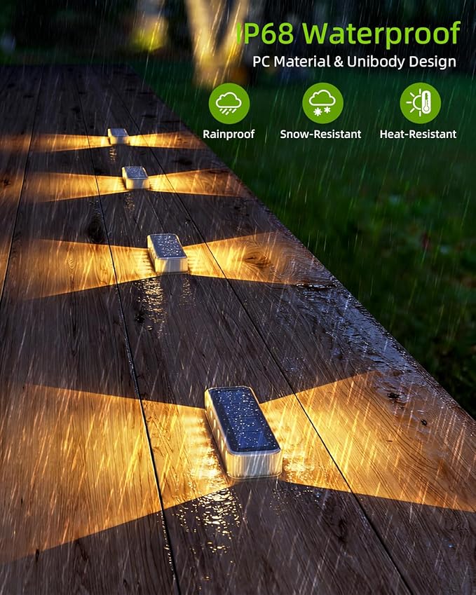 DetarZinLED Solar Step Lights for Outside 8 Pack, 12 LEDs 2-Sided Illumination Solar Stair Lights Outdoor IP68 Waterproof,Auto On/Off Deck Lights Solar Powered for Patio,Yard,Path,Walkway (Warm White)