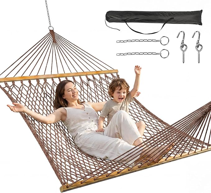 ANAGOO 2-Person Handwoven Rope Hammock with Spreader Bar, Brown