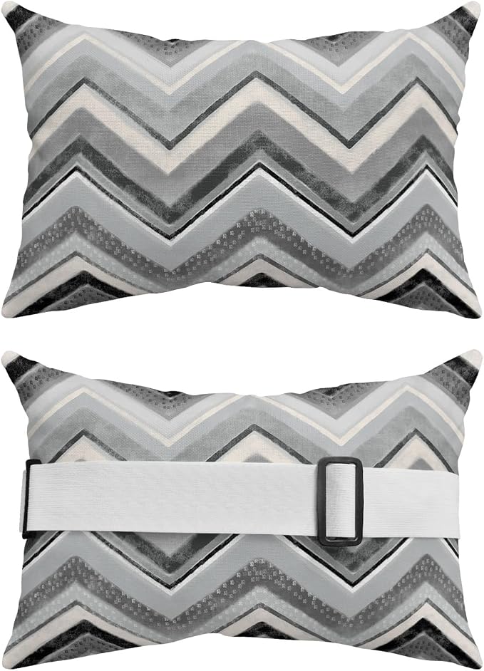 Outdoor Pillows Covers with Inserts Northern Europe Grey Geometric Wave Stripes Waterproof Recliner Pillow with Adjustable Strap Throw Pillows for Patio Furniture Pool Lounge Chair, 11x16 inch, 1PCS