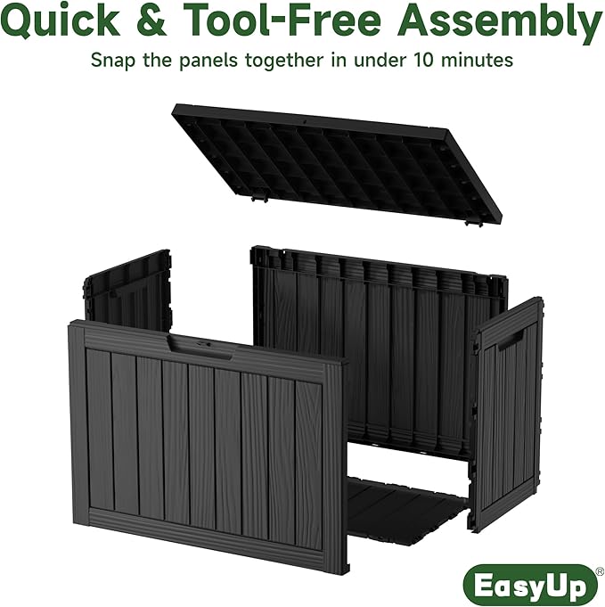 EasyUp 55 Gallon Deck Storage Boxes Outdoor Waterproof, Resin Small Lockable Storage Box, Outdoor Deck Box for Patio Cushion Funiture, Pool Accessories, Garden Tools (Black, 55 Gallon)