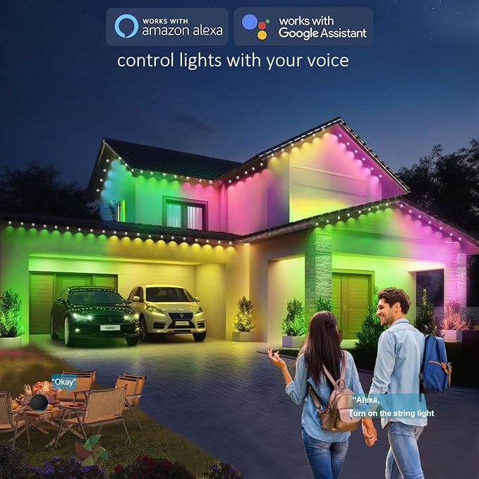 Permanent Outdoor Lights for House,100ft RGB+IC Color Eave Lights | Tunable Warm to Cool White 60lm for Daily Lighting,Super Bright, IP67 Waterproof, Alexa Google APP Remote Control