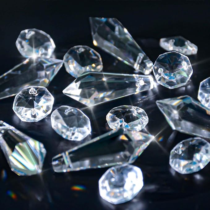 Premium Clear Crystal Glass Drops 2.4" -Multi Purpose Bluk Crystal Beads Hanging Prisms for Holiday Party/Home/Window Decoration/Chandelier Replacement Parts (M-16pcs)