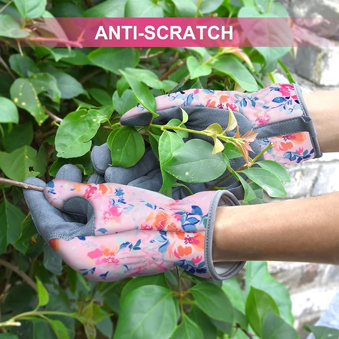 Womens Gardening Weeding Working Gloves, Leather Garden Glove for Women Thorn Proof No Stab for Digging, Planting,Pruning