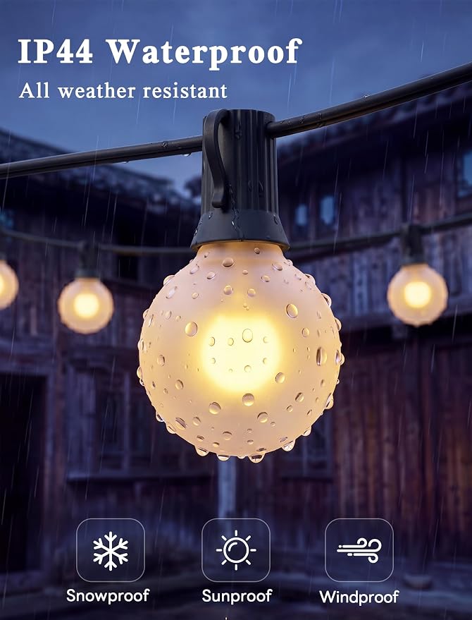 Abeja 25FT Outdoor String Lights, G40 Globe Patio String Lights with 27 Frosted White Globe Bulbs, Waterproof Connectable Hanging Lights for Outside Backyard Porch Umbrella Bistro Decor, Black Wire
