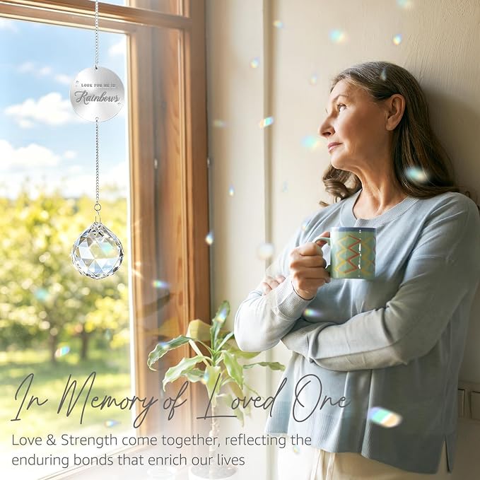 Mooncraftlogy Memorial Gift for Loss of Loved One, Light Crystal Suncatcher | Unique Sympathy Idea, Clear Memory Prism Crystal Ball, Grief Rainbow Sun Catcher, Bereavement Box for Mom Dad Son Daughter