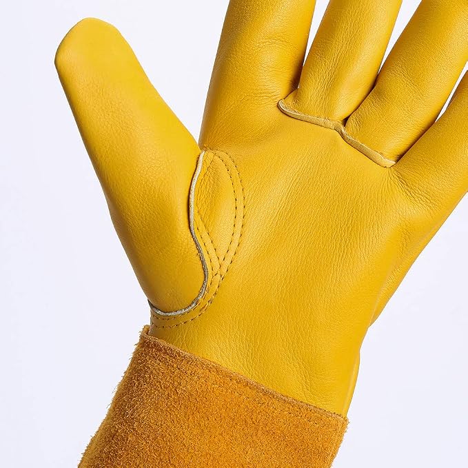 Acdyion Thorn Proof Gardening Gloves for Men & Women,yellow,S | Long Puncture-resistant Cowhide Leather Gauntlets for Rose Pruning, Cacti, and Yard Work