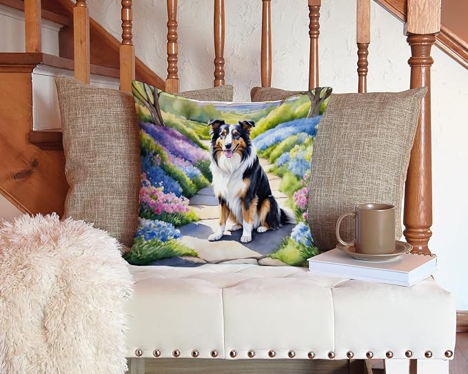 Caroline's Treasures Collie Spring Path Throw Pillow Machine Washable, Indoor Outdoor Decorative Pillow for Couch, Bed or Patio, 14Hx14W
