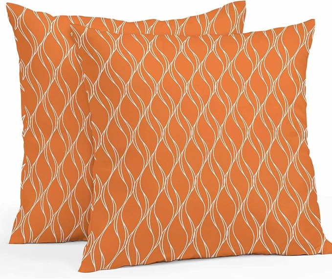 Orange Stripes Outdoor Pillow Covers 26x26 Inch Throw Pillow Covers Set of 2 Waterproof Decorative Pillow Cases Simple Geometric Modern Monochrome Cushion Covers for Patio Furniture Garden Couch Sofa