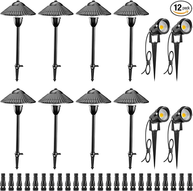 ZUCKEO LED Landscape Lighting Low Voltage Pathway Lights 12V 24V Landscape Light Kit, Outdoor Aluminum Landscape Spotlights Path Lights Waterproof for Garden Yard House Decoration(12Pack)