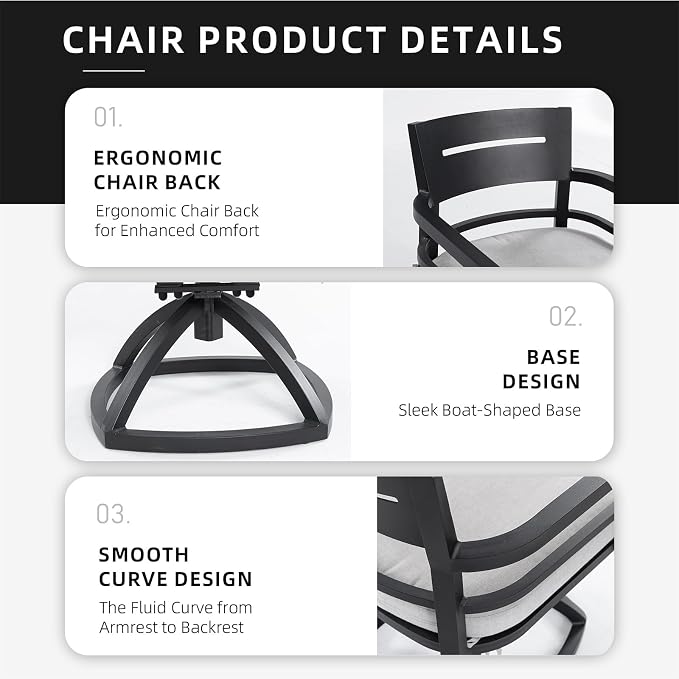 Patio Dining Swivel Chair with Sunbrella Fabric Cushion, 360° Rotation and Aluminum Modern Outdoor Dining Chairs, Garden (2PCS Swivel Chairs)