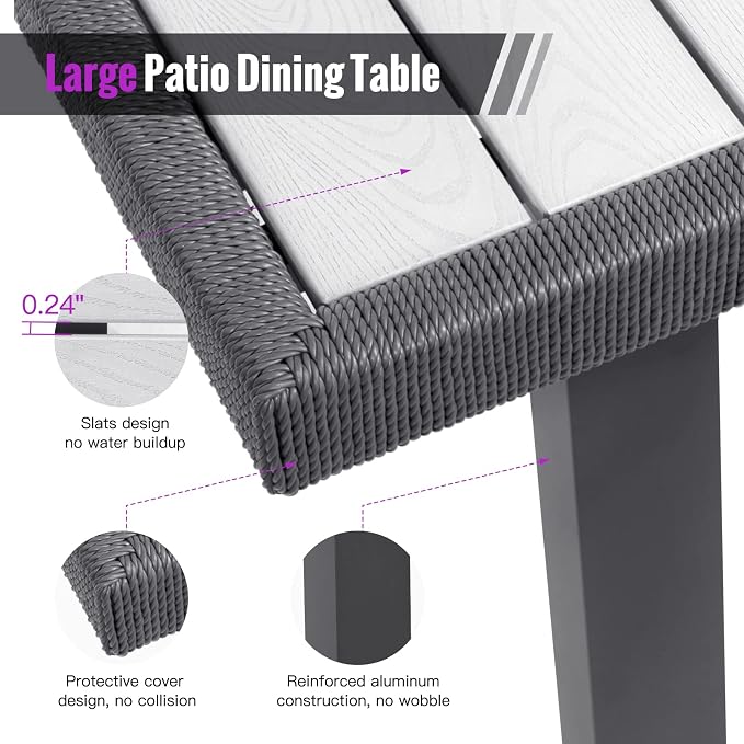 Astomi 7 Pieces Outdoor Patio Dining Set, Rattan Patio Furniture Table and Chairs for 6 with Cushion, for Backyard, Balcony, Garden (Dark Grey)