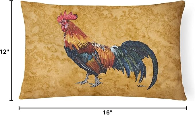 Caroline's Treasures 8651PW1216 Rooster Canvas Fabric Decorative Pillow Machine Washable, Indoor Outdoor Decorative Pillow for Couch, Bed or Patio, 12HX16W