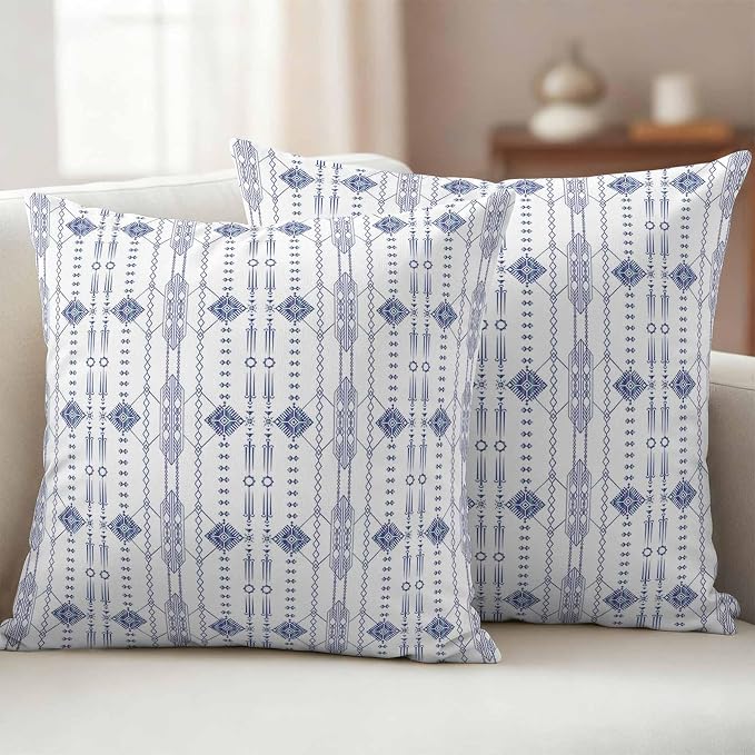 Outdoor Waterproof Pillow Covers Ikat Ethnic Seamless Decorative Throw Pillow Protectors,Indian Tribal Texture on White Pillowcase Cushion Cases for Patio Sofa Garden Couch,20x20in,Pack of 2