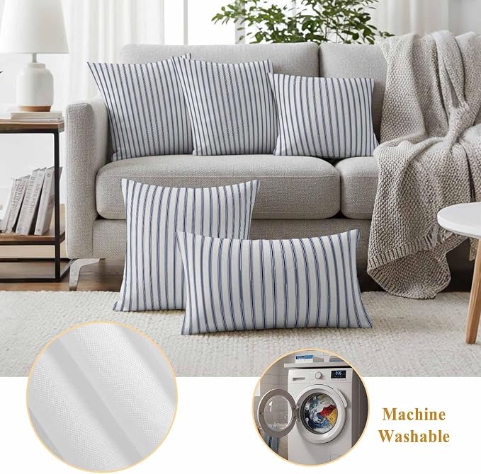 Outdoor Pillow Covers 20x20 Set of 2 Blue Stripe Outdoor Pillows Waterproof Throw Pillow Covers Vertical Striped Pillowcases Decorative Case for Patio Cushion