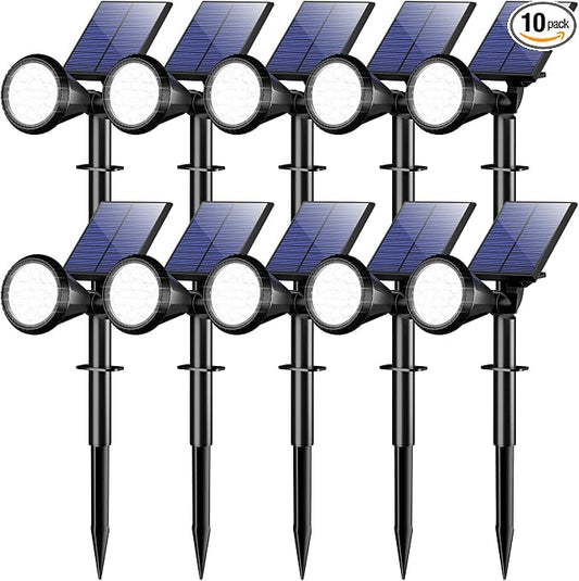 Solar Spot Lights Outdoor Waterproof IP65, Flag Landscape Spotlights | 10 Pack 4 Lighting Modes Solar Powered Spotlights Auto On/Off,Solar Garden Yard Pathway Wall Uplights for Outside,Cool White