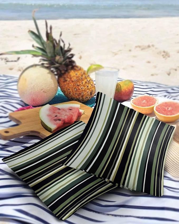 Outdoor Waterproof Pillow Covers for Patio Simple Stripe Decorative Throw Pillow Cover Black And Green Geometric Pattern Pillowcases Set of 2 Cushion Case for Sofa Couch Chair Home Decor 18x18 inch