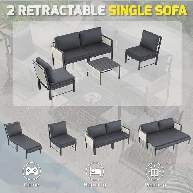 AECOJOY Aluminum Patio Sectional Sofa Set with Coffee Table, 4-Seat | Outdoor Conversation Set, Porch & Deck Use, Includes Central Table, Sectional Couch