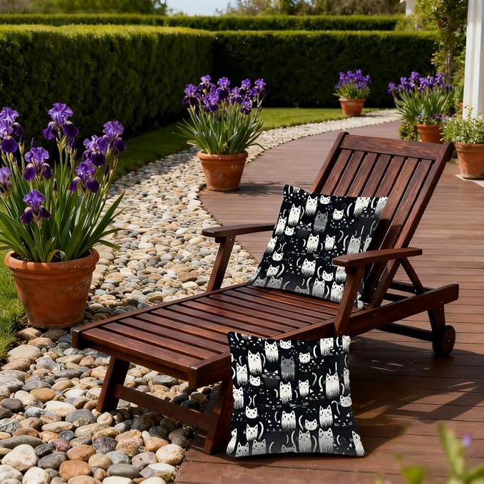 20x20 Inch Outdoor Pillow Covers Set of 2 Waterproof Throw Pillow Covers Decorative Couch Cushion Covers Cats Black White Square Pillowcases Protectors for Patio Garden Sofa