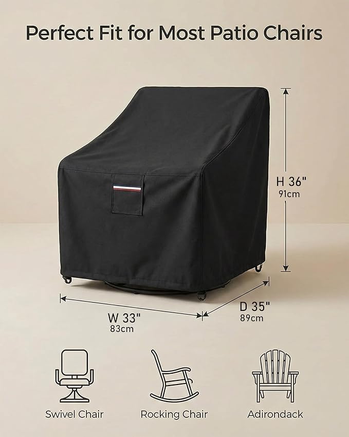 Waterproof Patio Chair Covers, 33W x 35D x 36H inches Heavy Duty Outdoor Furniture Protection Cover Weather Resistant 600D Oxford 2-Pack, Black