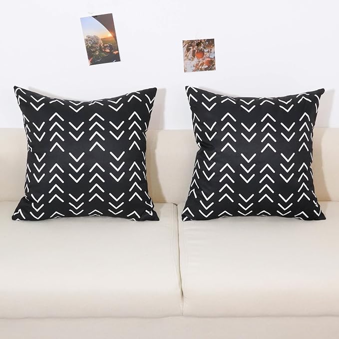 TAJWE Outdoor Arrow Pillow Covers Waterproof 18x18 Set of 2 Black and White Modern Geometry Outdoor Pillows Decorative Cushion Cases for Patio Furniture Sofa Couch Porch