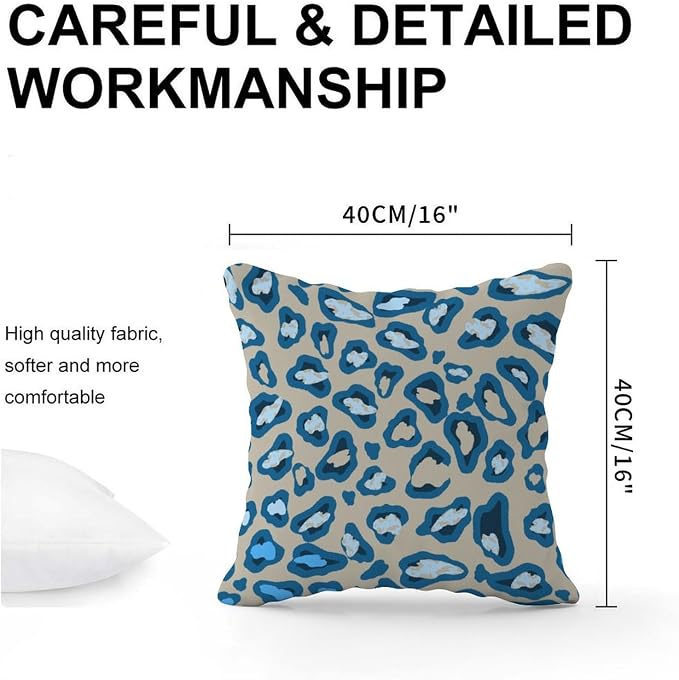 Chinoiserie Cheetah Print Throw Pillow Covers Blue and Light Brown Throw Pillow Cover Retro Decorative Cushion Covers Home Decor for Patio Garden Couch Tent 16x16 in