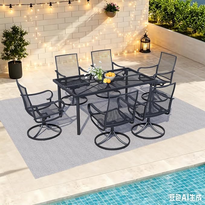 Outdoor Swivel Rocker Dining Chair Set of 6, All Weather Patio Dining Chair with Textilene High Back and Metal Frame, Backyard, Lawn Garden and Deck Porch Patio Furniture Set