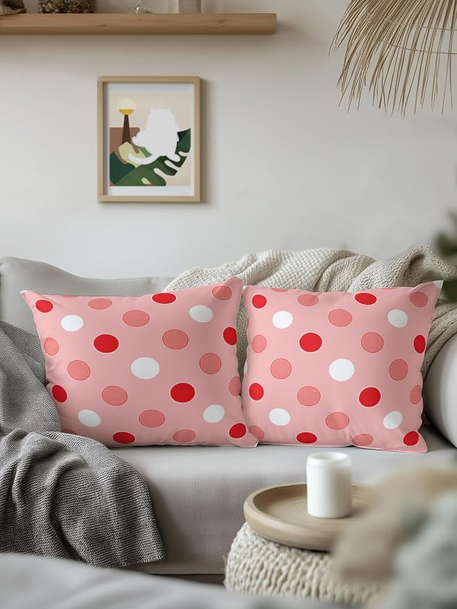 Waterproof Outdoor Pillow Set of 2 Red Polka Dots Decorative Throw Pillows Cover & Insert 16x16 Inch Pillowcase Funny Circles Spots Square Pillows for Couch Sofa Bed Patio Furniture Indoor Outdoor