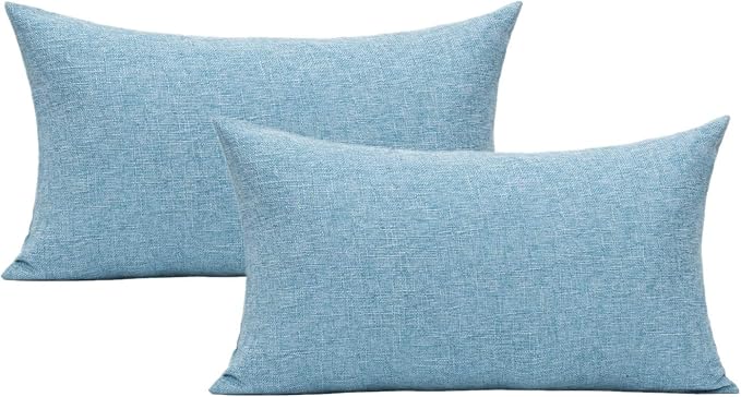 All Smiles Sky Blue Lumbar Pillow Covers 12"x20" Solid Farmhouse Patio Throw Pillow Covers Decoration for Sofa Couch Bed