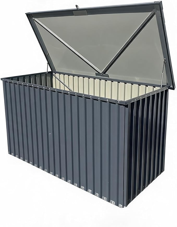 Garvee Outdoor Storage Box, 180 Gallon Waterproof Metal Storage Box, Outdoor Deck Boxes, UV Resistant Patio Storage Box with Lockable Lid for Patio Furniture Cushions, Pillows, Garden Tools, Blank