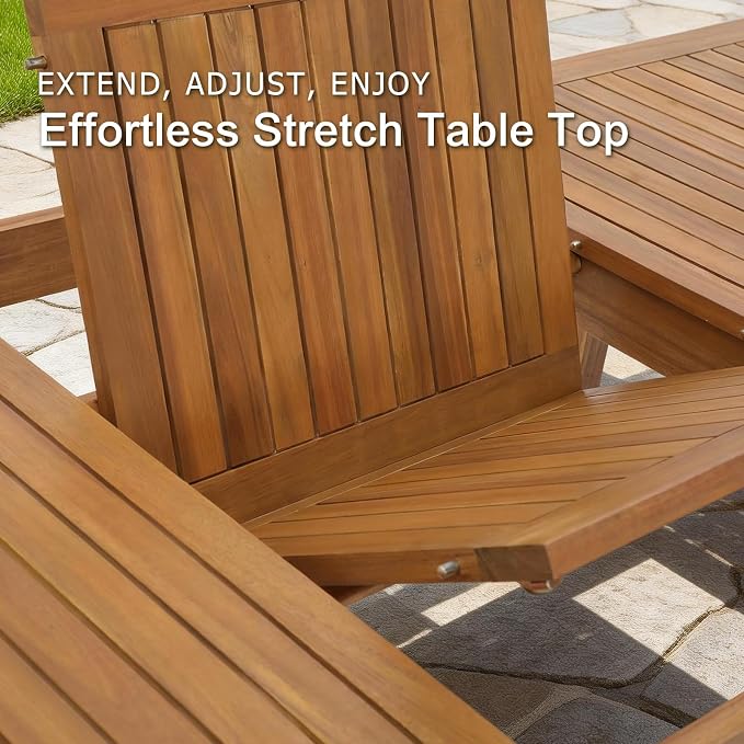 SUNSITT 9-Piece Outdoor Patio Dining Set, 59" - 79" Acacia Wood Expandable Outdoor Table Set and 8 Curved Patio Arm Chairs w/Removable Cushions for Backyard, Porch, Deck