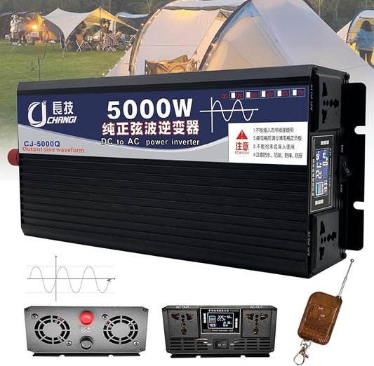 Pure Sine Wave Inverter 3500W/5000W/6000W/8000W/10000W/12000W Solar Power Inverter 12V 24V 48V 60V 72V DC to 110V 120V/220V 230V 240V AC Car Voltage Converter Transformer for Home RV(5000W,24Vto110V)