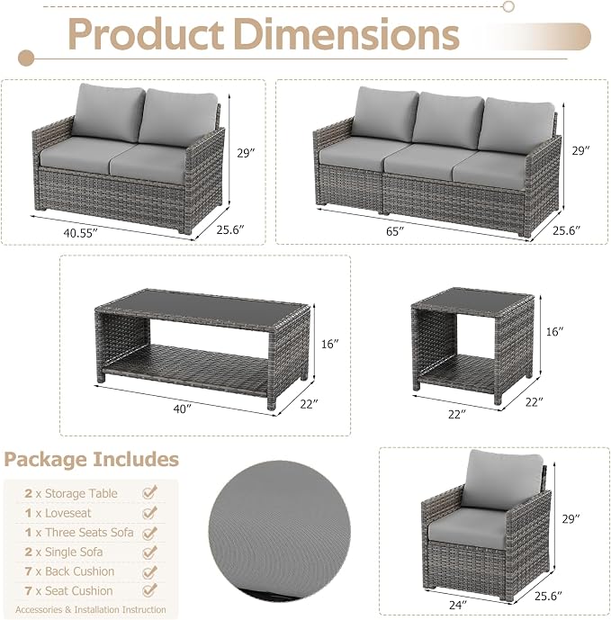 U-MAX Patio Furniture Set with Two Table, 7 PCS Outdoor Furniture for Garden