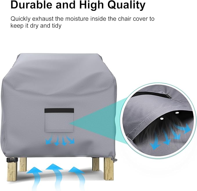 Patio Chair Covers for Outdoor Furniture Waterproof 2 Pack, Lawn Chair Covers 600D Heavy Duty Oxford Cloth, Large Covers for Lounge Lawn Deep Seat 31" W x 33" D x 36" H-Gray